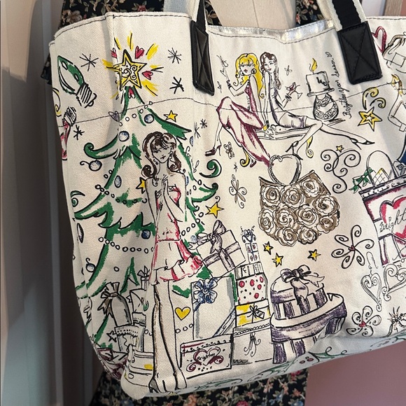 Brighton Happy Holidays Illustrated canvas cotton interior pocket tote/bag - Picture 8 of 16